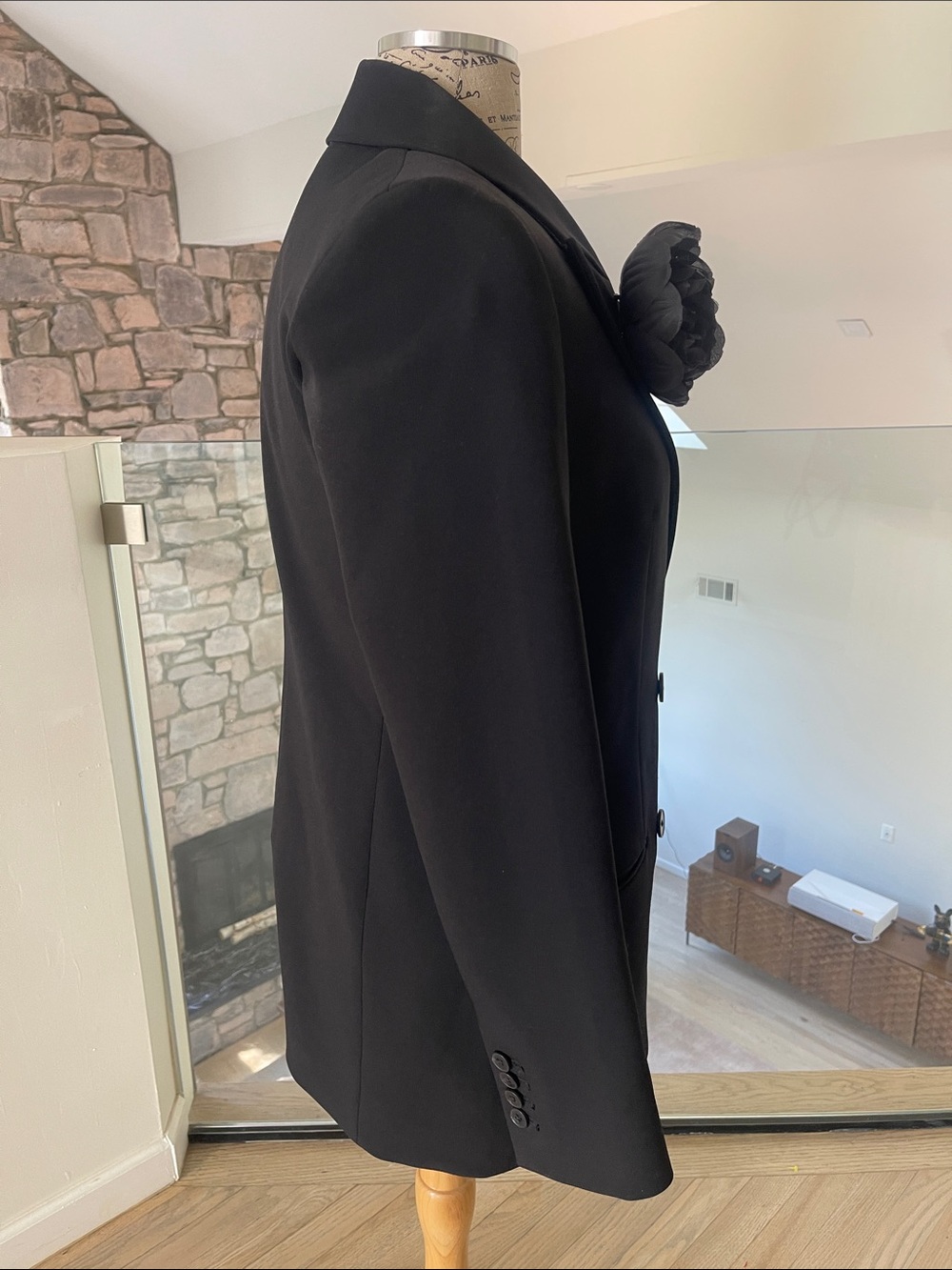 Women's Black Double-Breasted Blazer Jacket - Picture 3 of 5